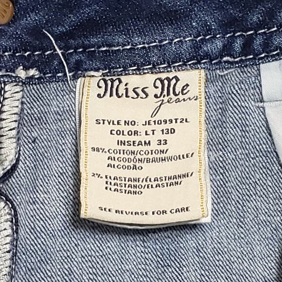 Miss Me Straight Leg Low Rise Jeans Sz 31 Rhinestone Light Wash Y2K Casual - Picture 5 of 13